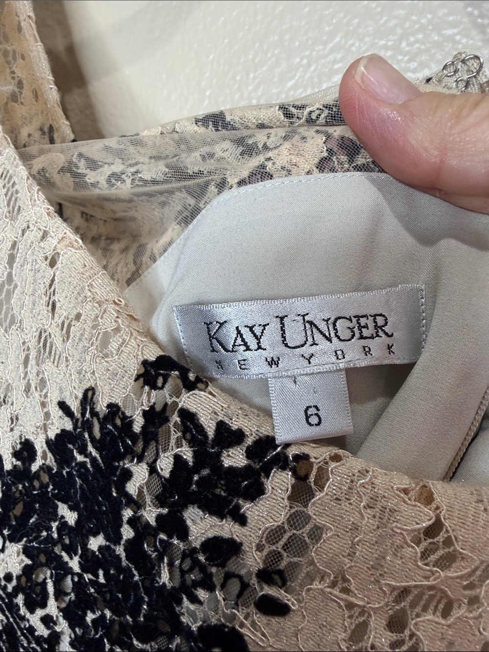 Kay Unger Black White Paisley Lace Cocktail Dress Size 6 - Picture 6 of 8